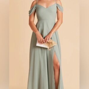 Birdy Grey Sage Green Cold-Shoulder Maxi Dress with Thigh Slit